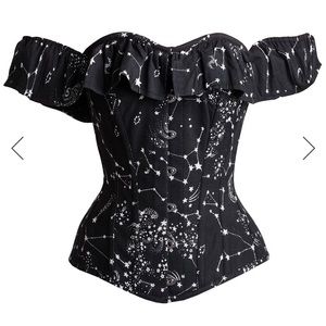 New! Cotton Astronomy Print Sleeved Corset Top